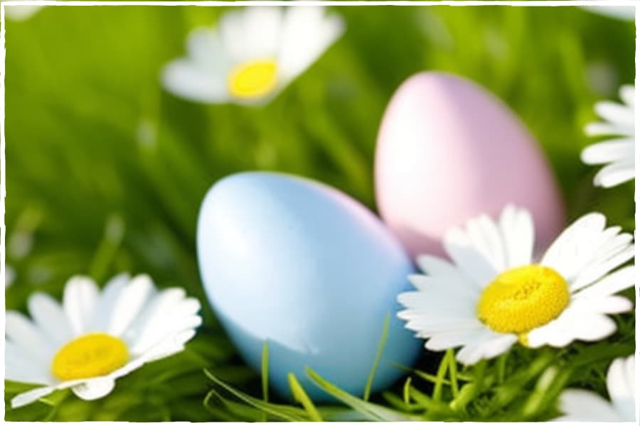 beautiful easter eggs in the grass with organic daisies